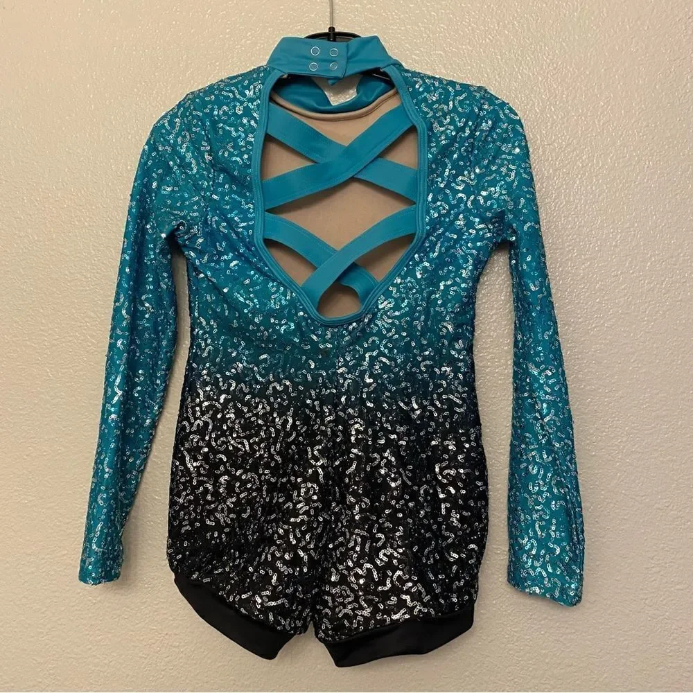 WEISSMAN Dance Costume aqua blue teal ombre Lost It To Trying 12731 Child MC